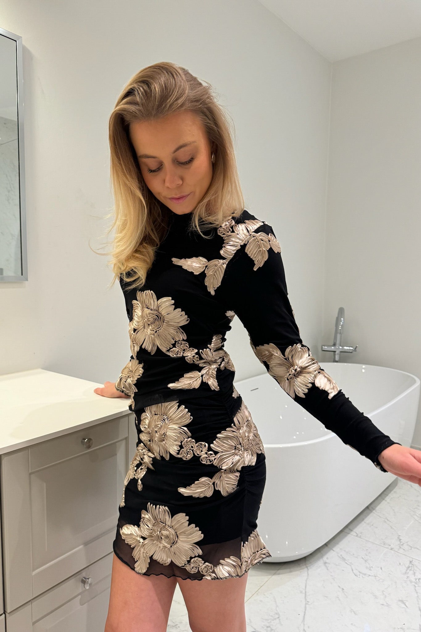 Maja Mesh Dress Black Beige Flower