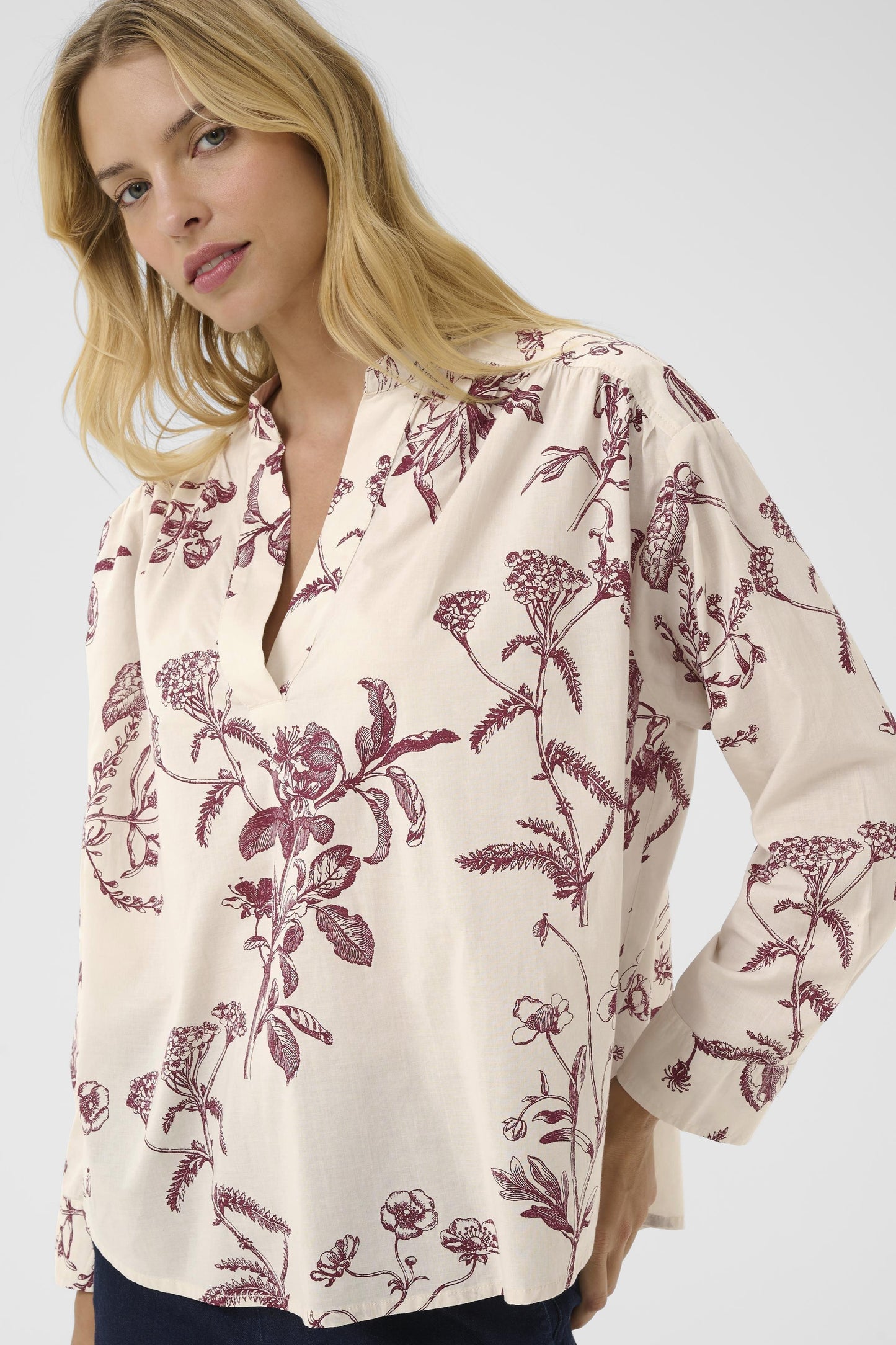 Natale Blouse Tawny Port Botanic Print