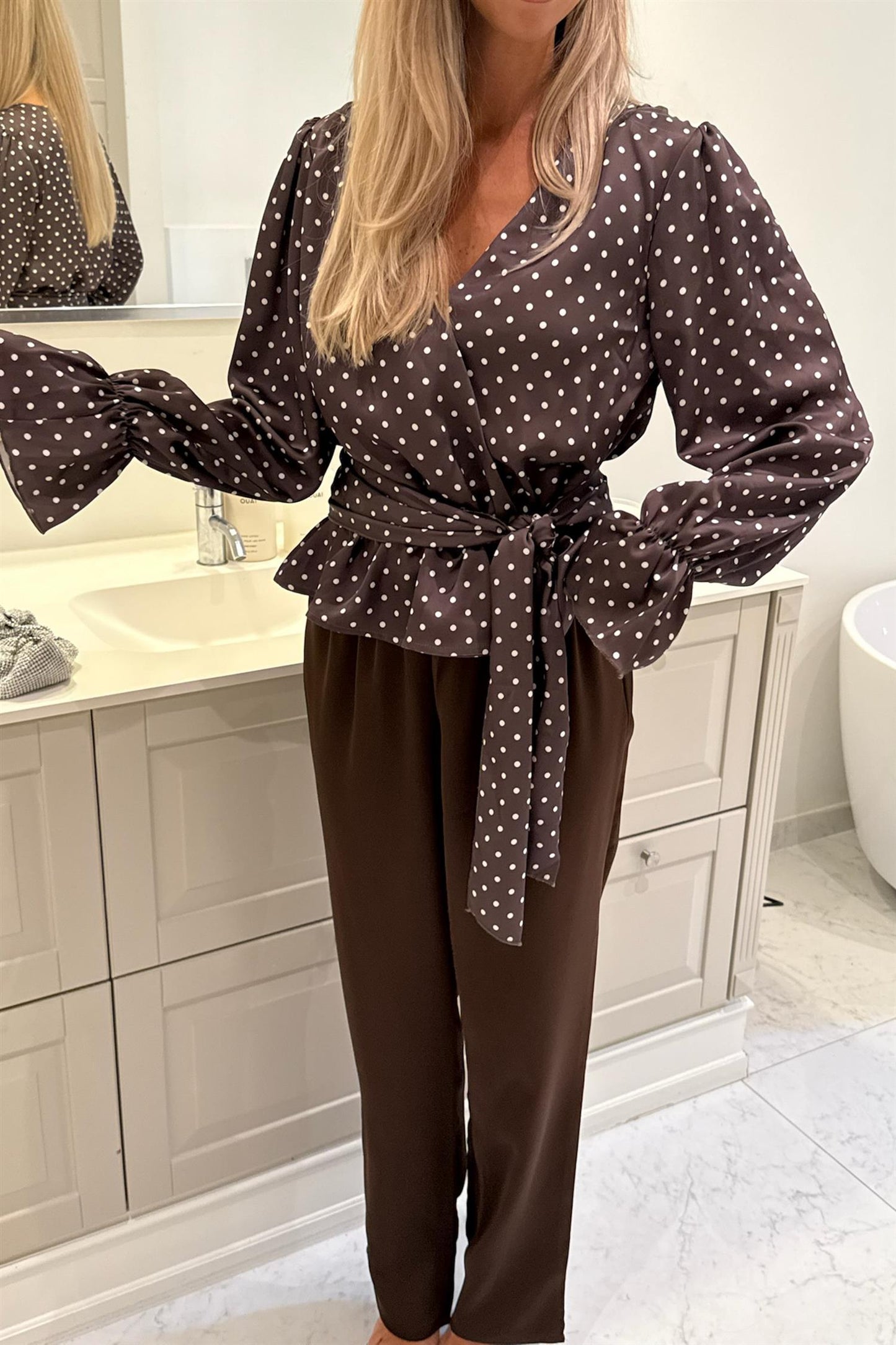 Freya Shirt PREORDER Brown W Dots