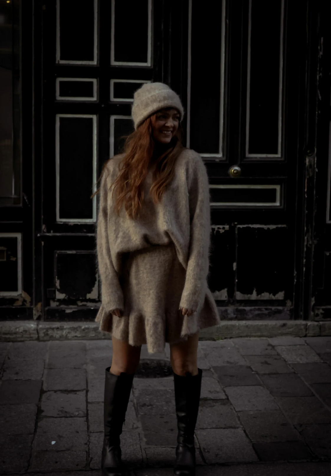 Knit Frill Skirt Beige