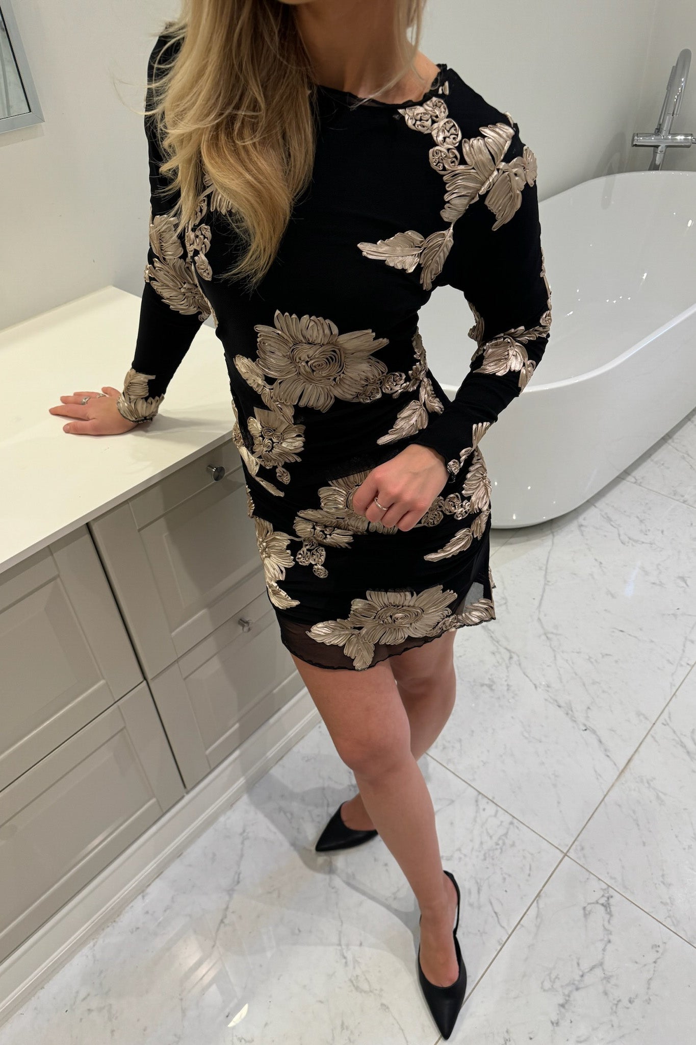 Maja Mesh Dress Black Beige Flower