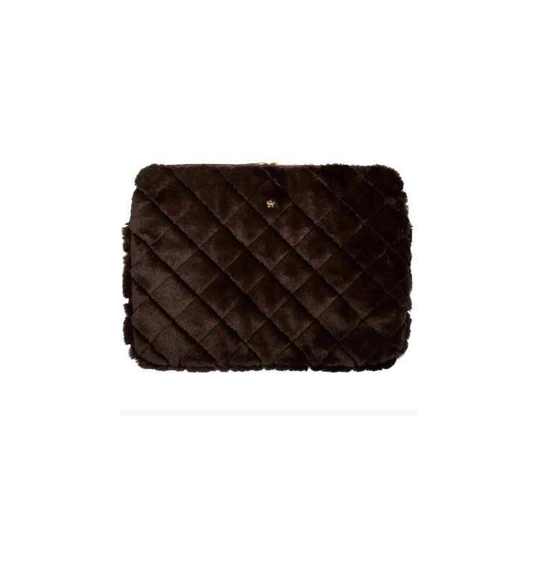 Faux Fur Quilted Mac Cover Chocolate Brown
