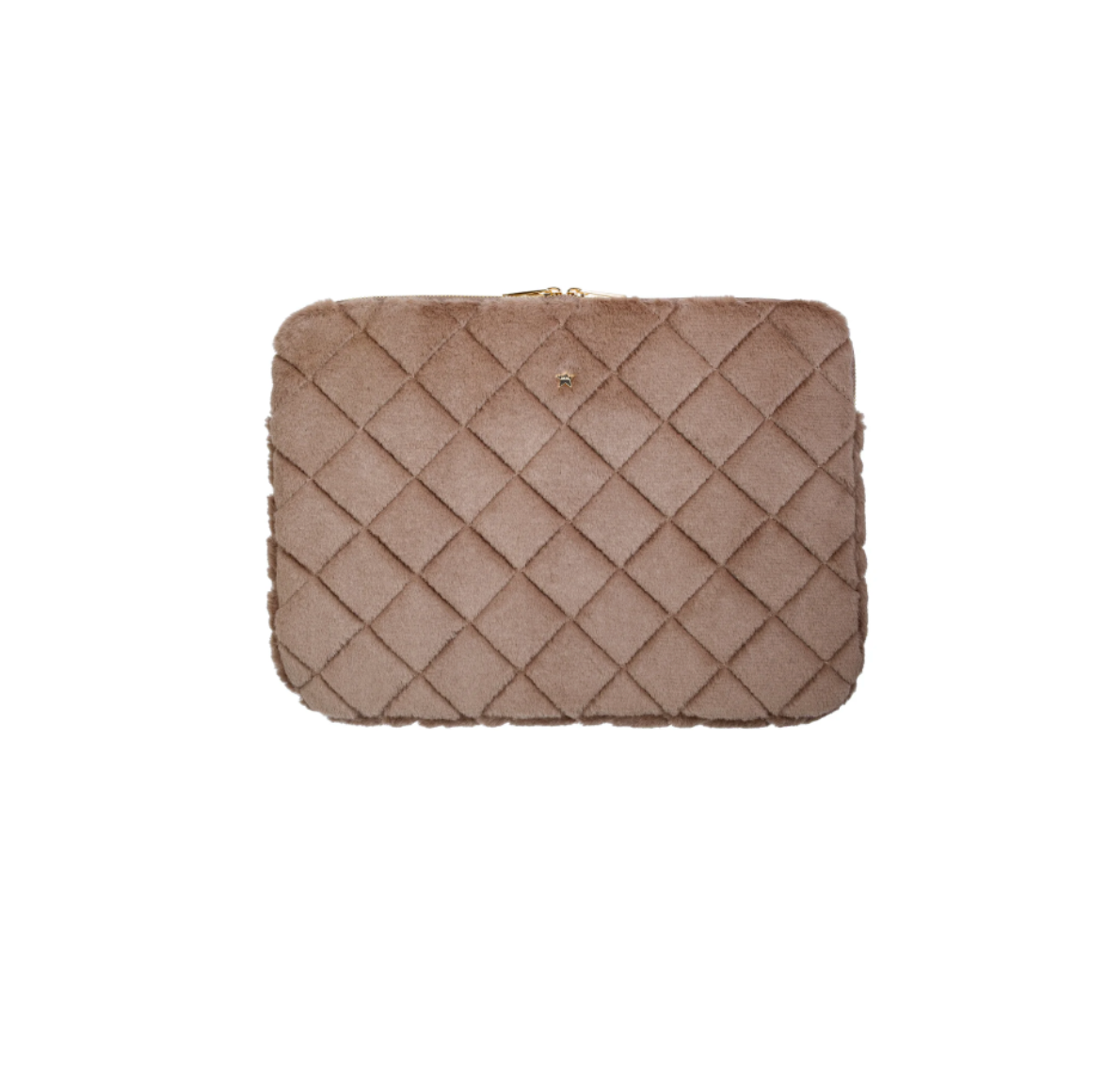 Faux Fur Quilted Mac Cover Taupe