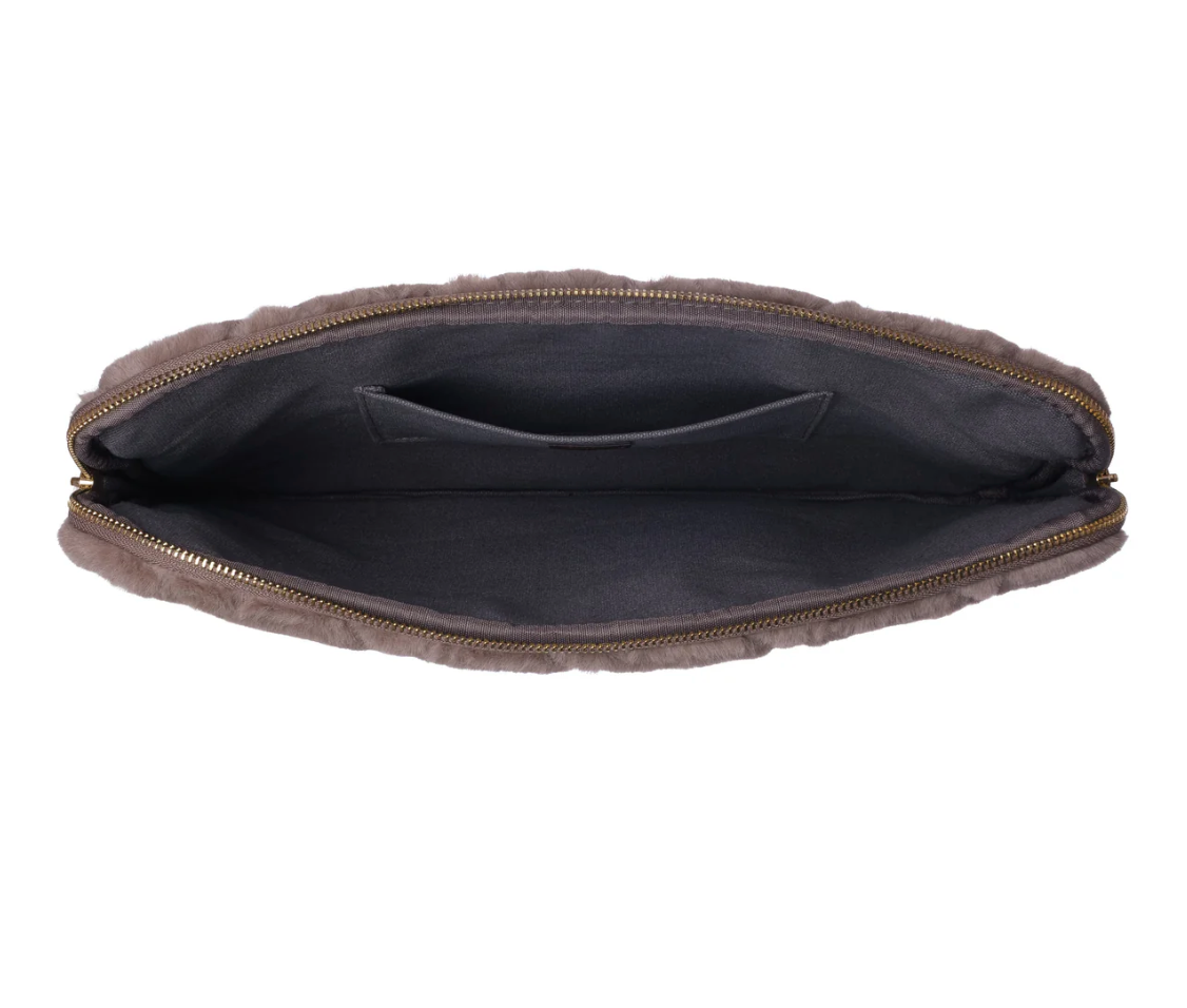 Faux Fur Quilted Mac Cover Taupe