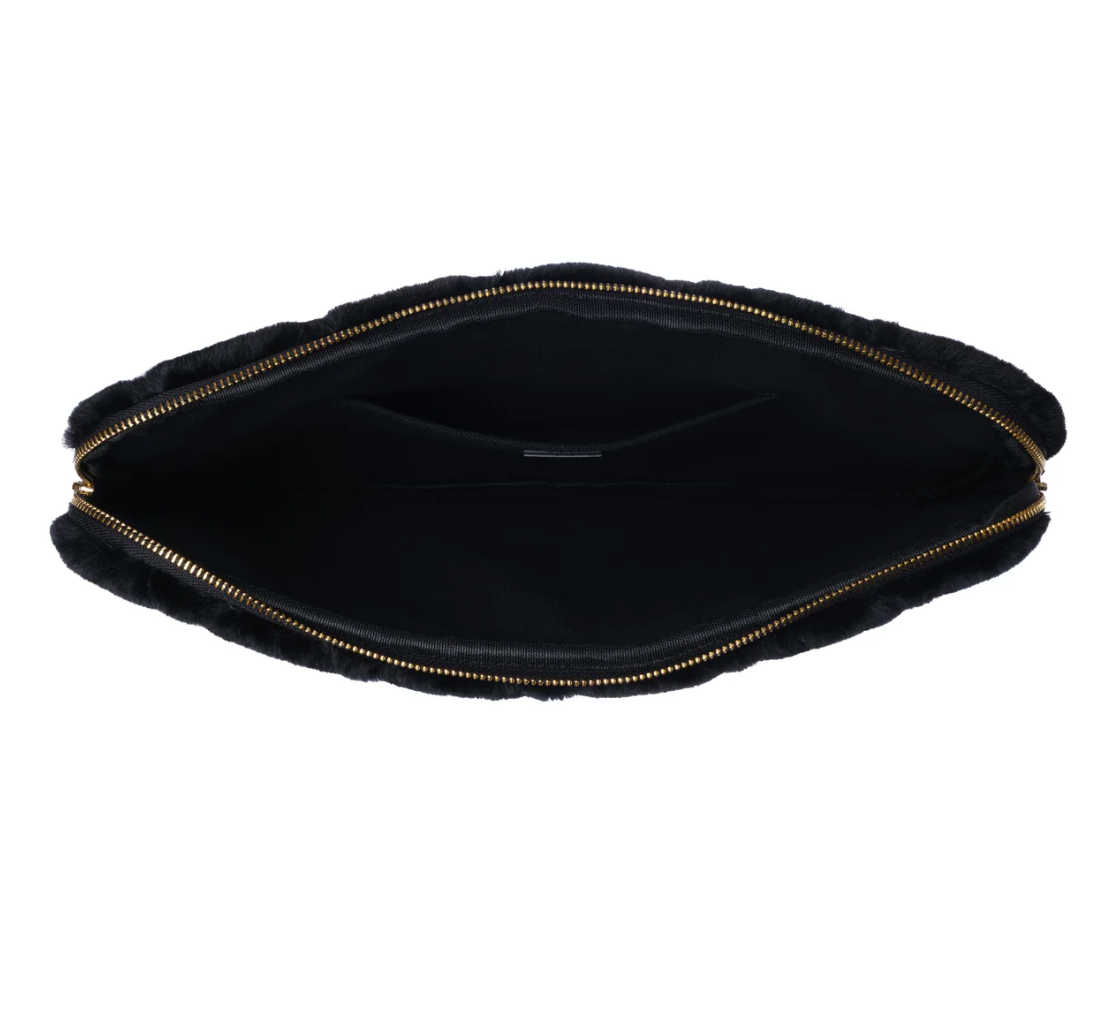 Faux Fur Quilted Mac Cover Black