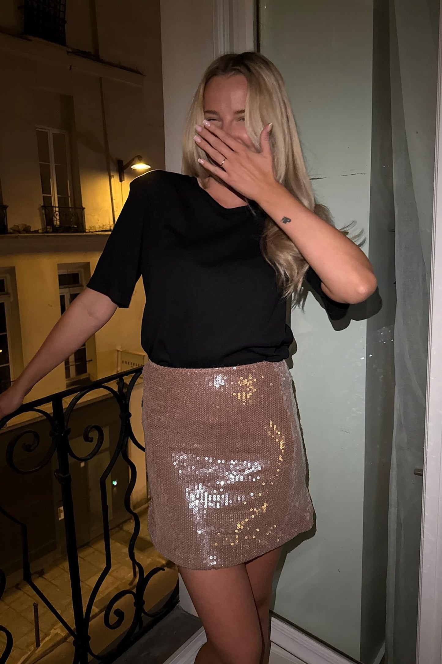 Emily Mini Skirt Sequin PREORDER Light Brown Sequin