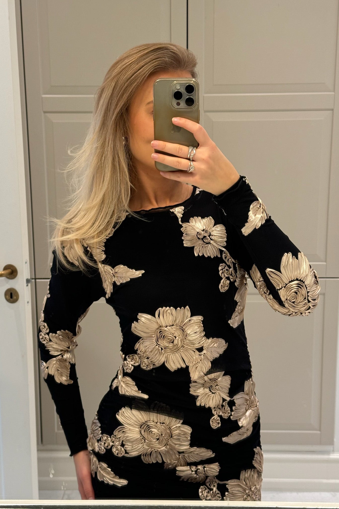 Maja Mesh Dress Black Beige Flower