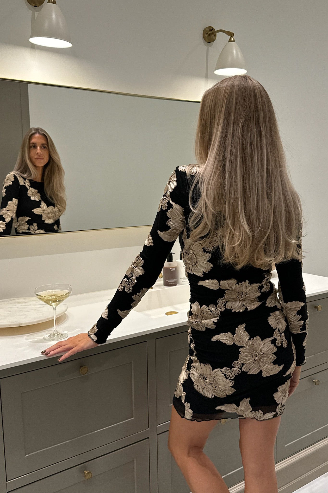 Maja Mesh Dress Black Beige Flower