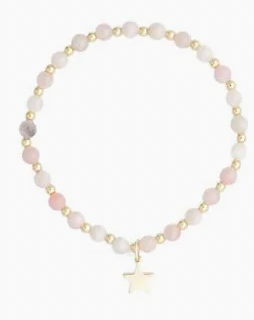 Stone Bead Bracelet 4 mm w gold beads Rose