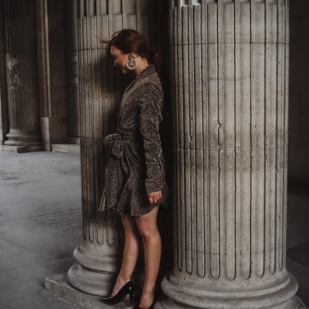Stradust Frill Dress Black And Gold