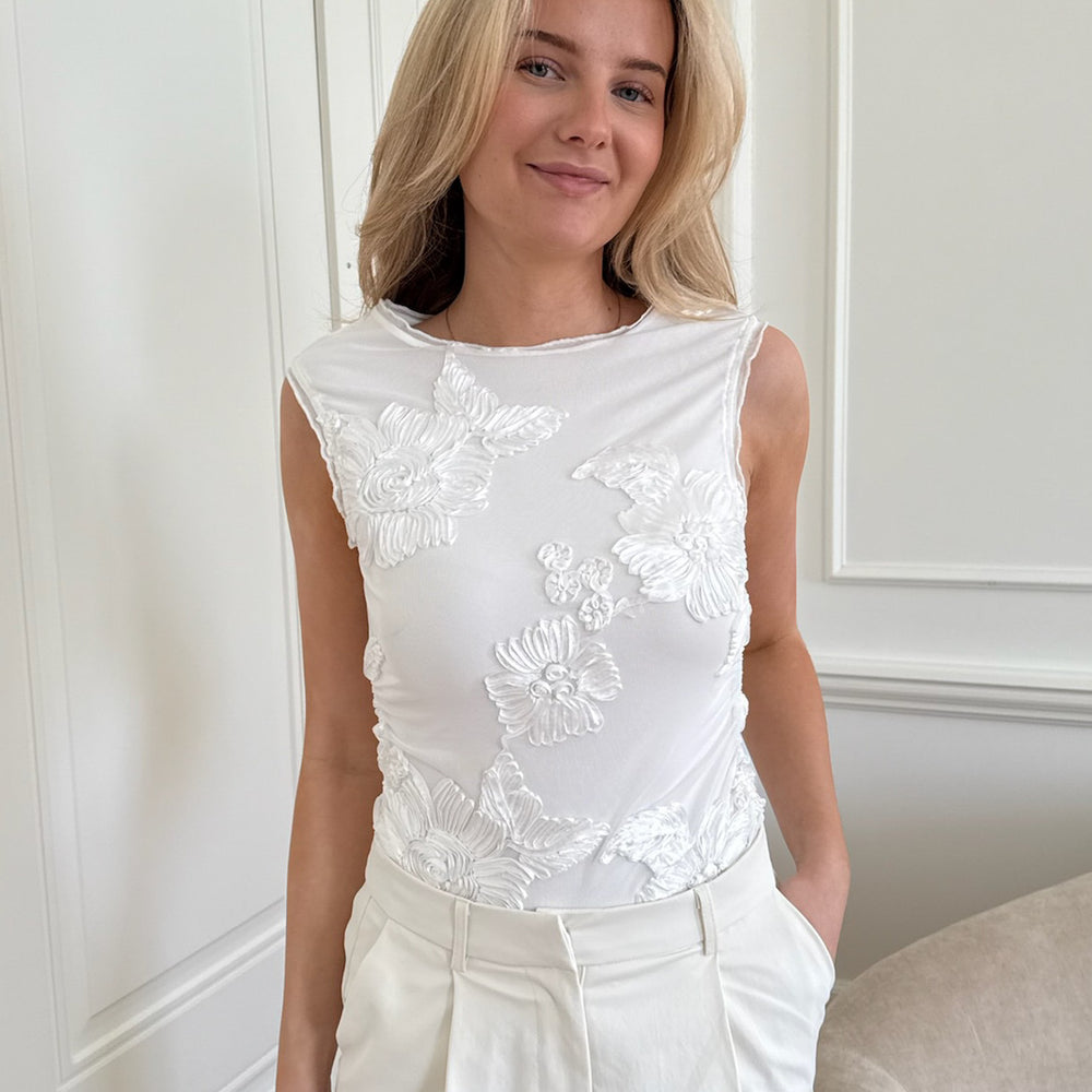 Mira Mesh Top PREORDER White Flower