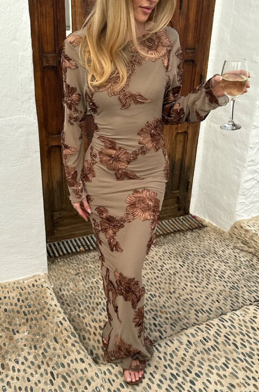 Flora Mesh Dress Maxi Mocca Flower