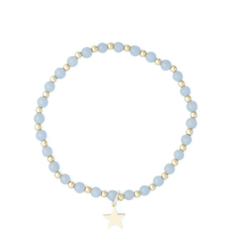 Stone Bead Bracelet 4 mm w gold beads Light Blue