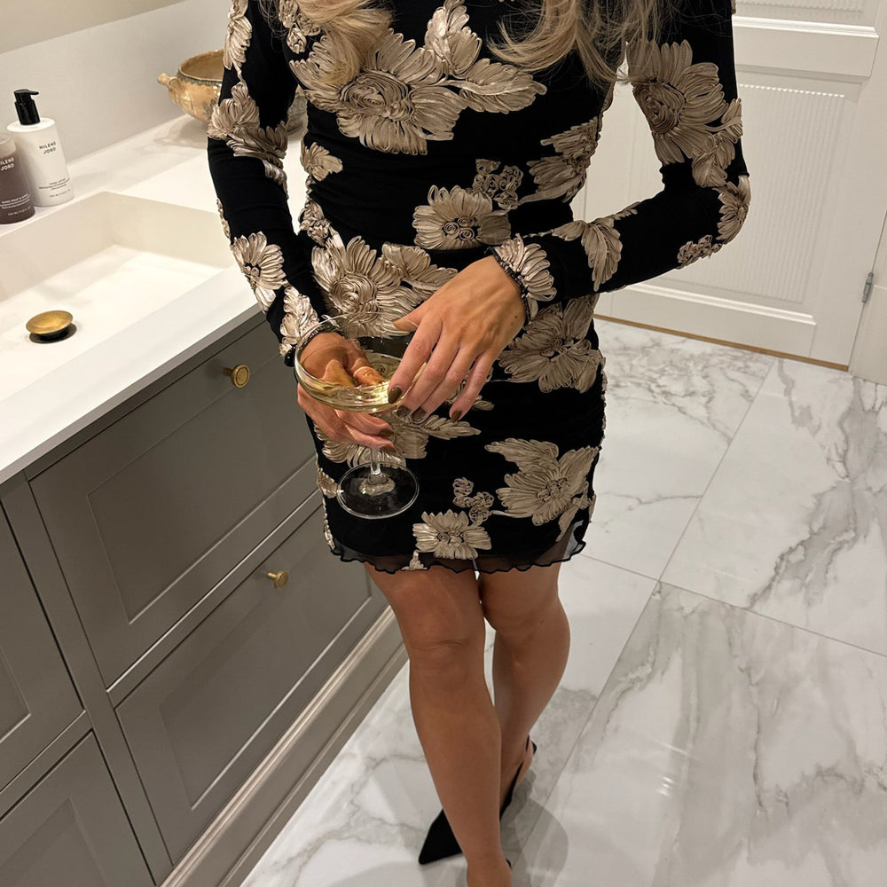 Maja Mesh Dress Black Beige Flower