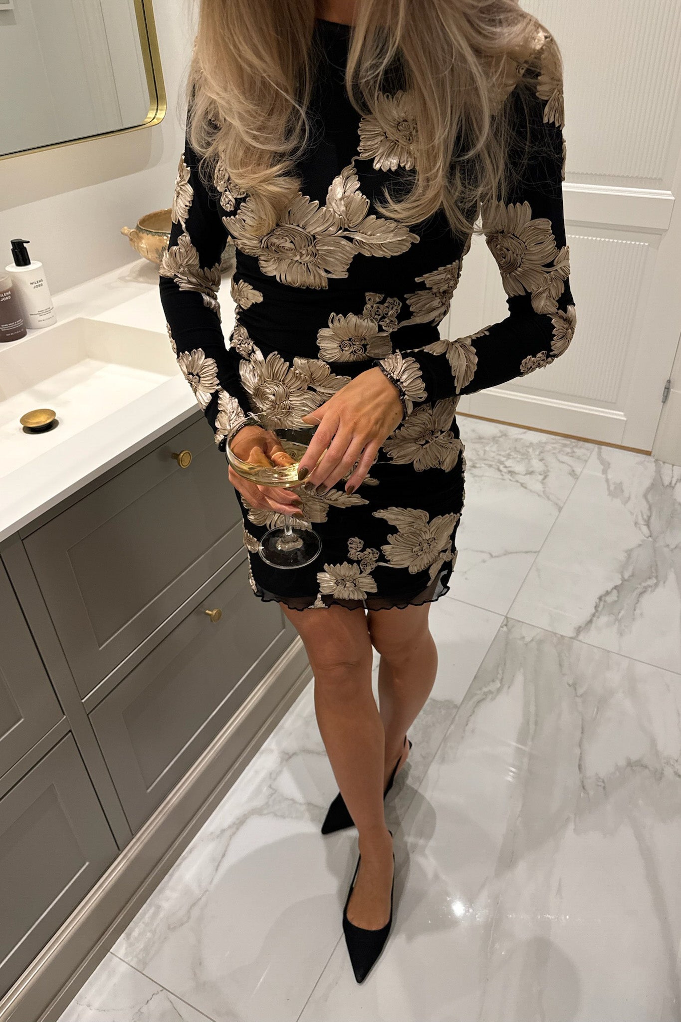 Maja Mesh Dress Black Beige Flower