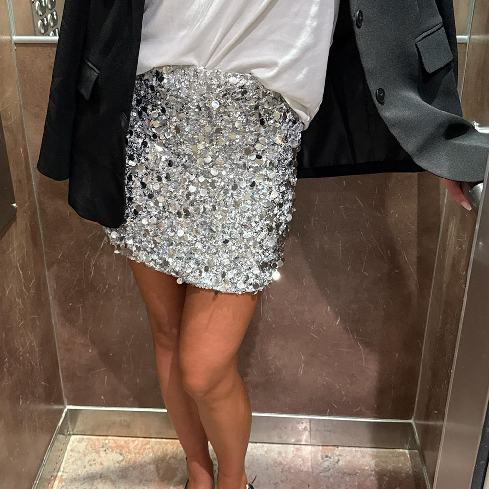 Emily Mini Skirt Sequin Silver