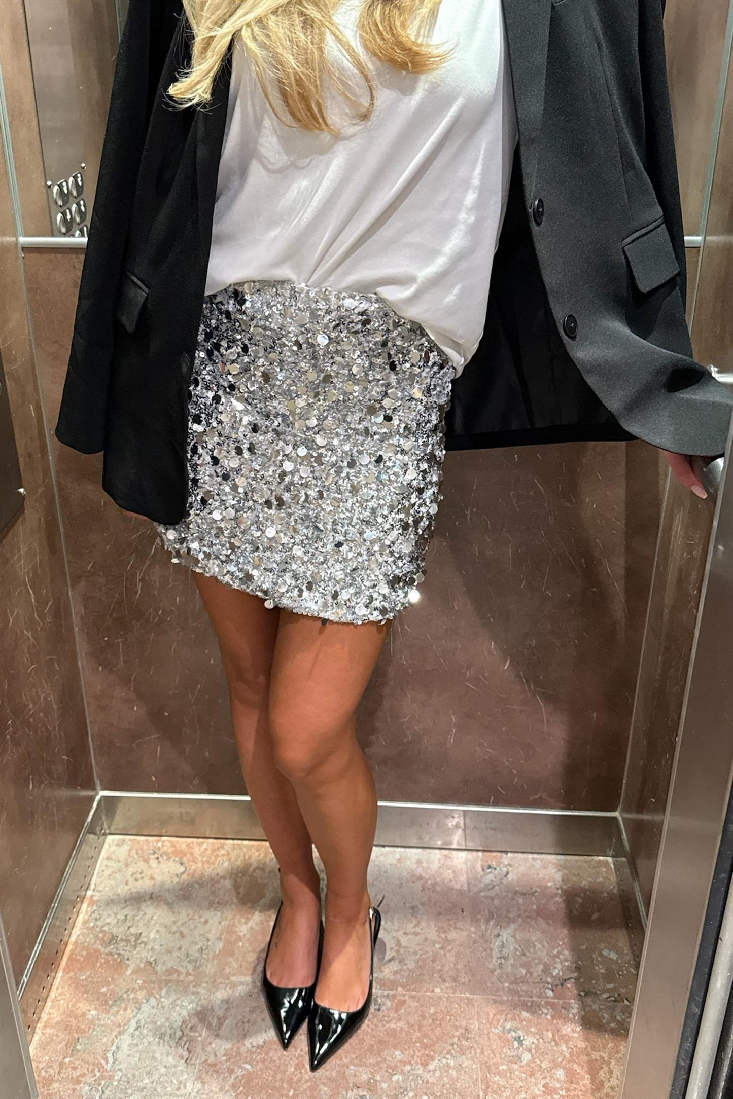 Emily Mini Skirt Sequin Silver
