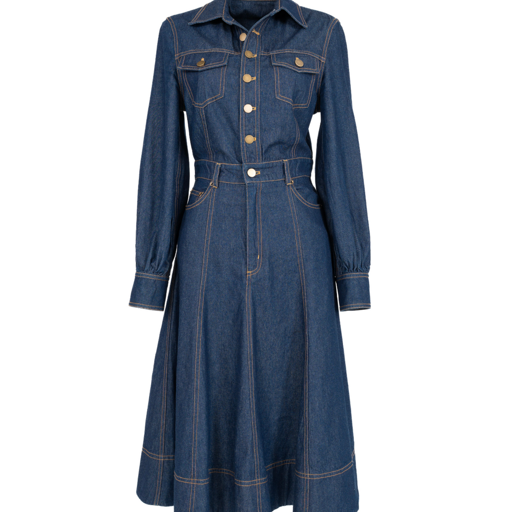Midi Denim Dress Medium Blue Denim