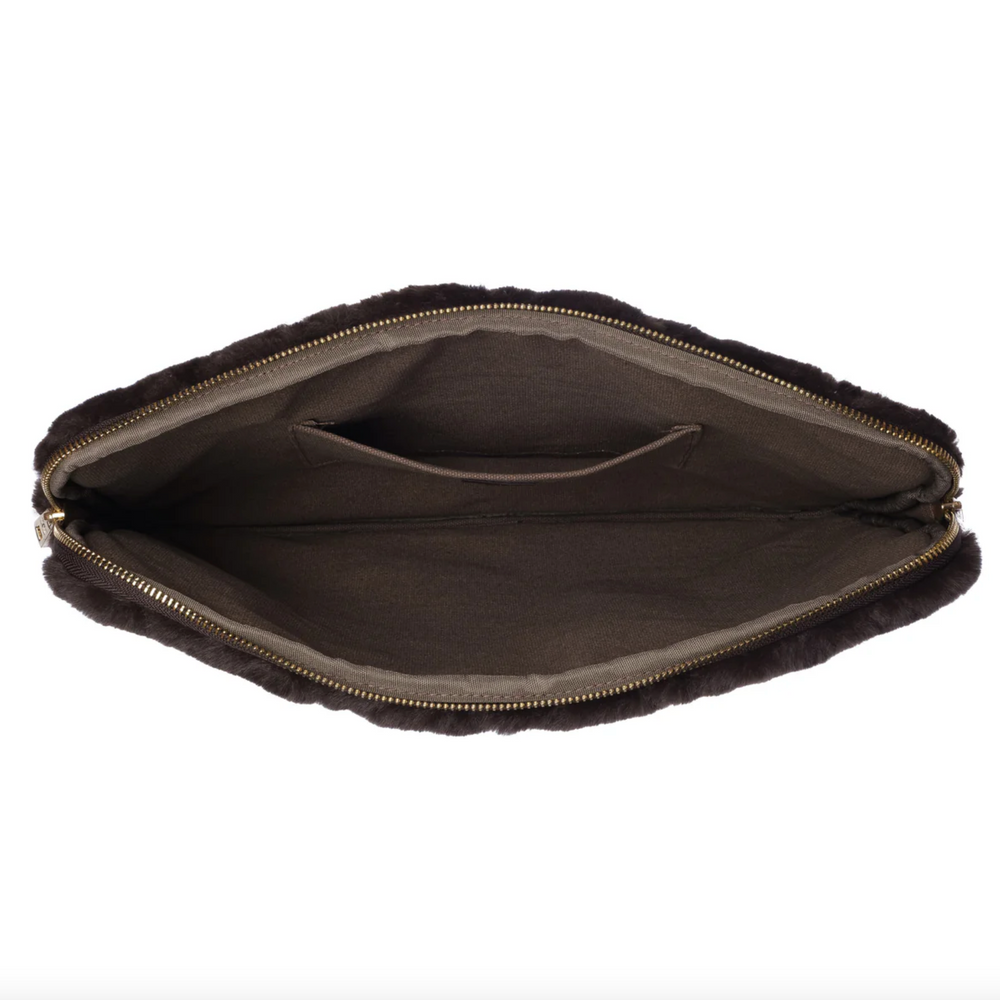 Faux Fur Quilted Mac Cover Chocolate Brown