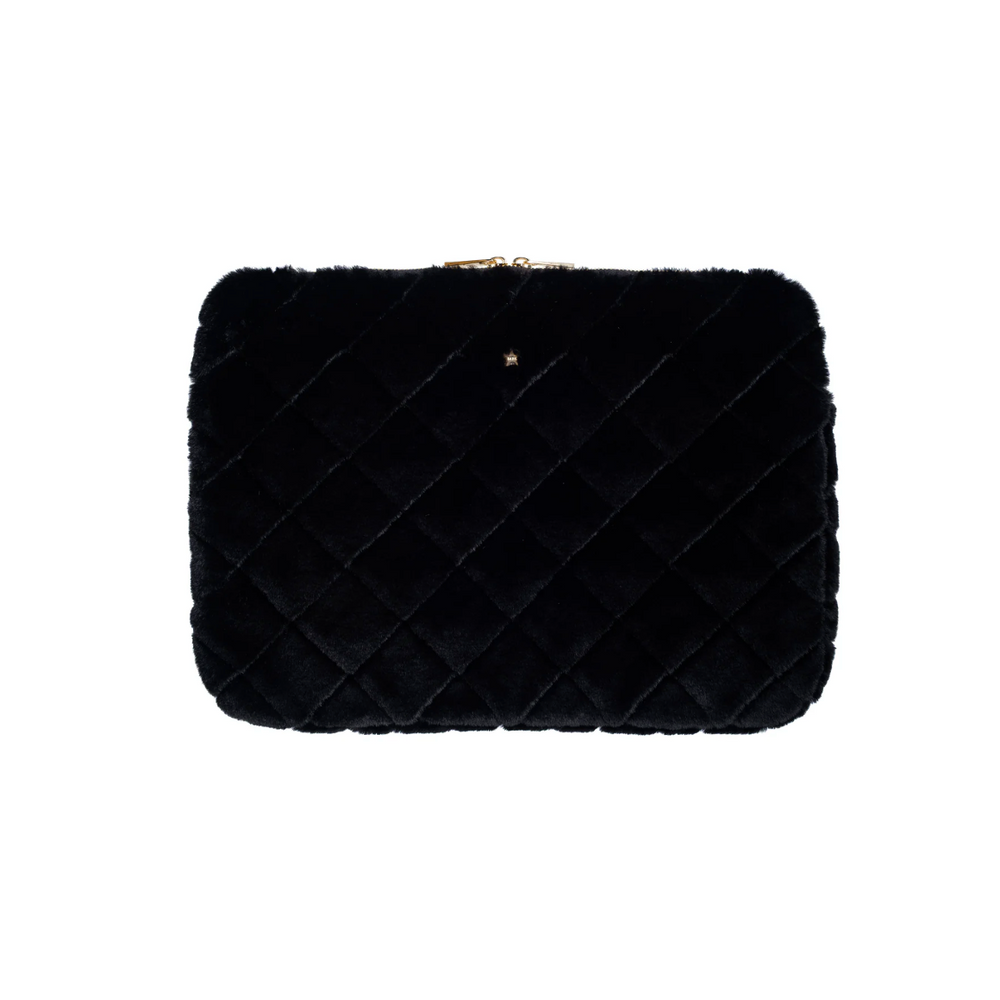 Faux Fur Quilted Mac Cover Black