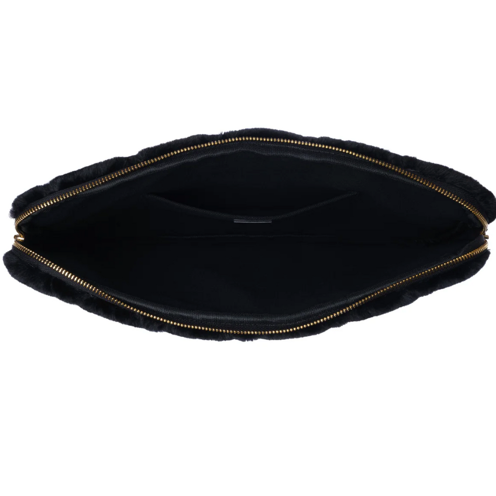Faux Fur Quilted Mac Cover Black
