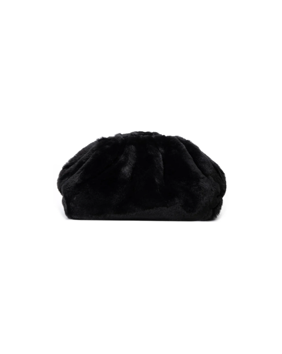 Faux Fur Small Pouch Black