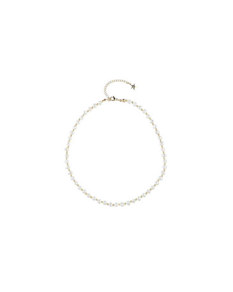 Fresh Water Pearl Necklace 4mm W Gold Beads 40 cm