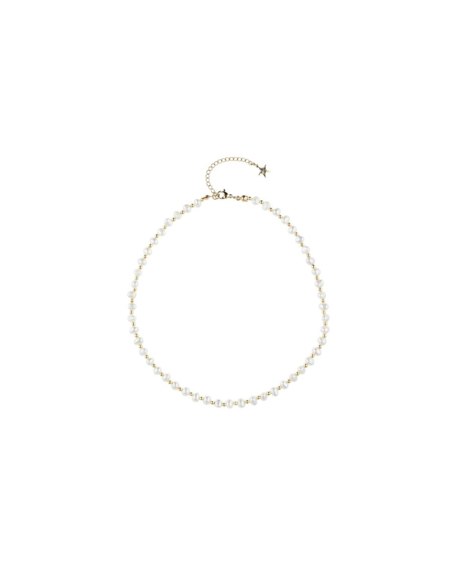 Fresh Water Pearl Necklace 4mm W Gold Beads 40 cm