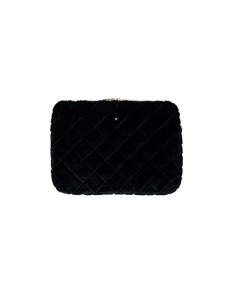 Faux Fur Quilted Mac Cover Black