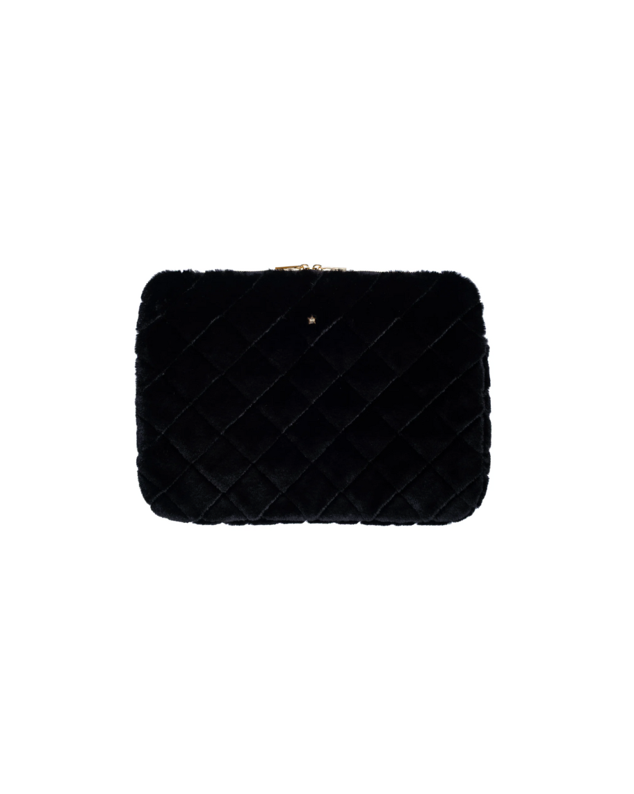 Faux Fur Quilted Mac Cover Black