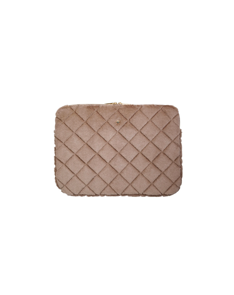 Faux Fur Quilted Mac Cover Taupe