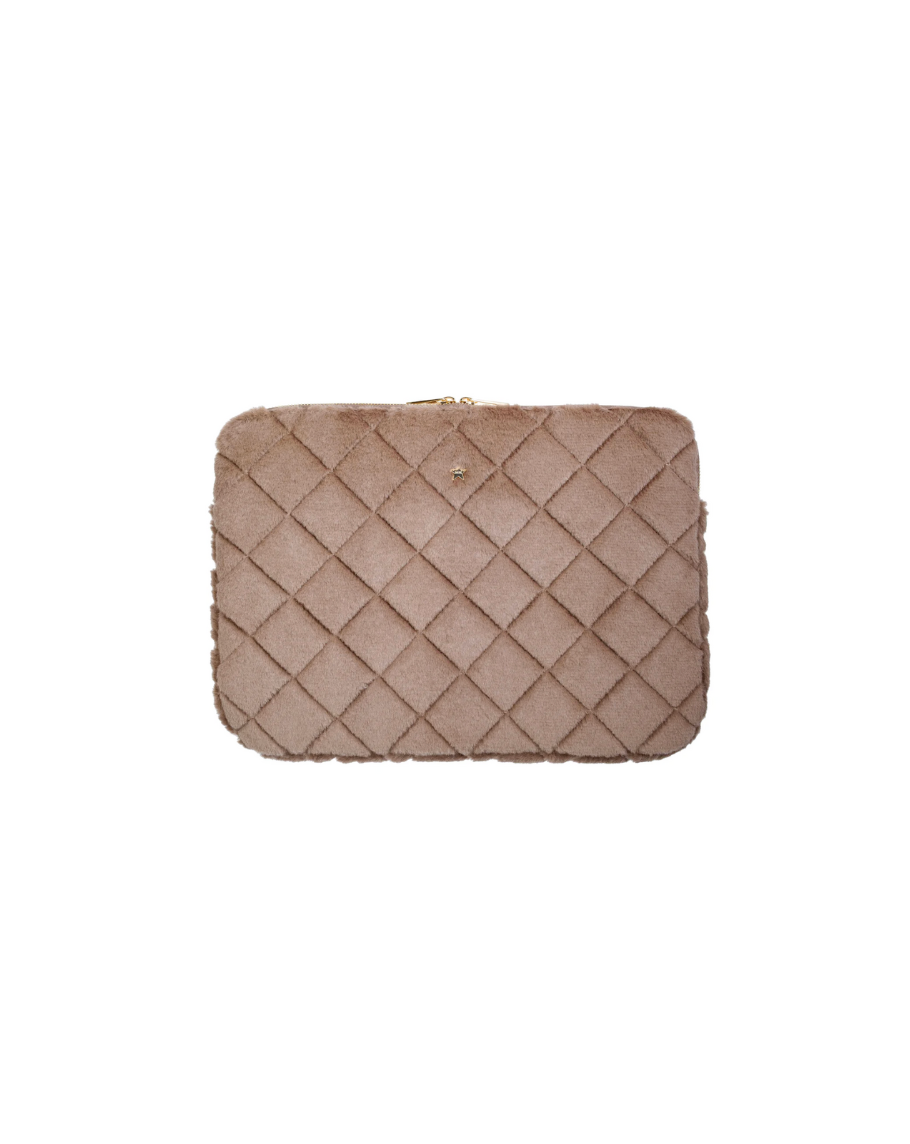 Faux Fur Quilted Mac Cover Taupe