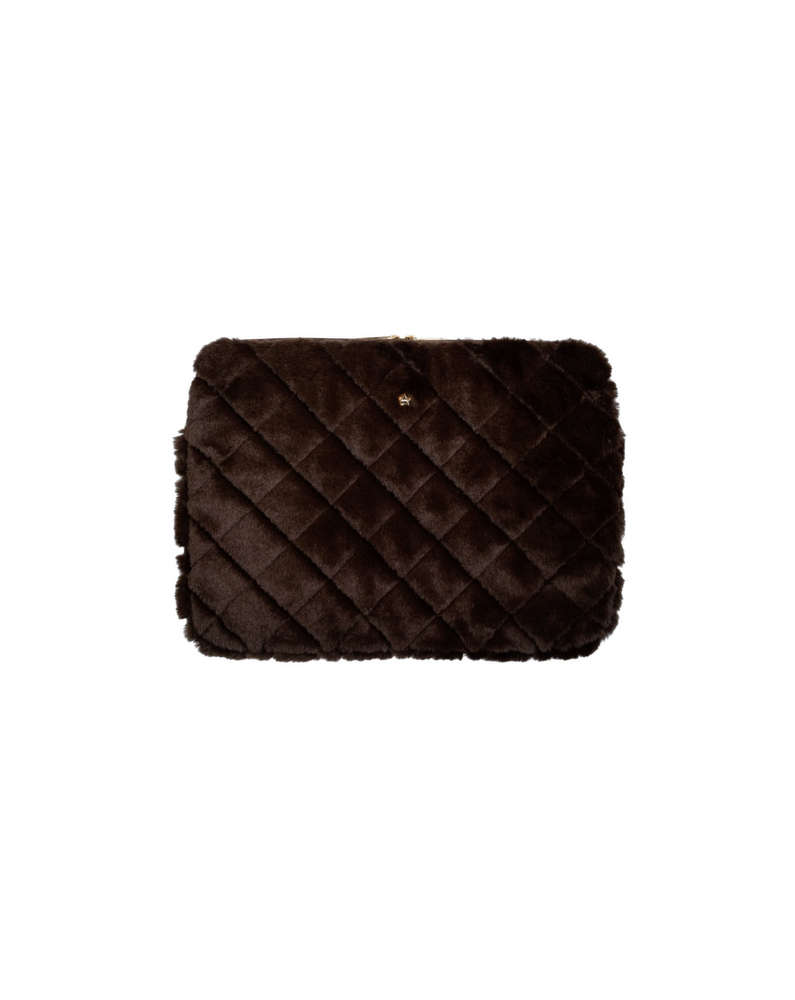Faux Fur Quilted Mac Cover Chocolate Brown