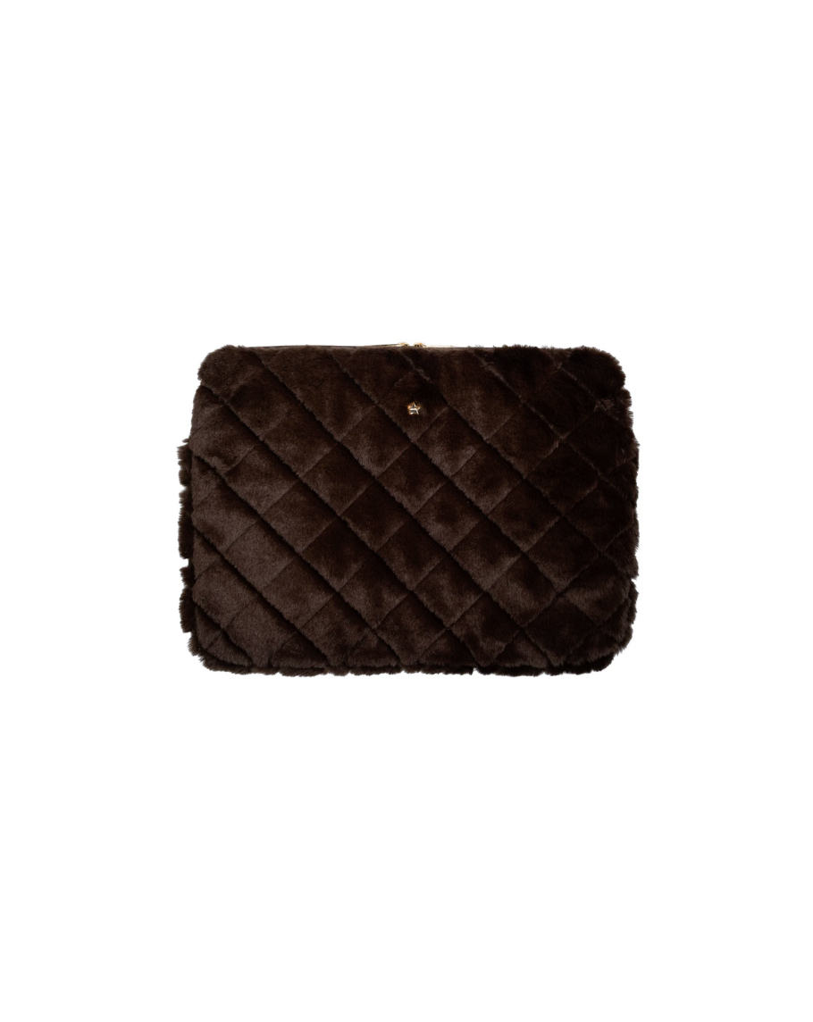 Faux Fur Quilted Mac Cover Chocolate Brown