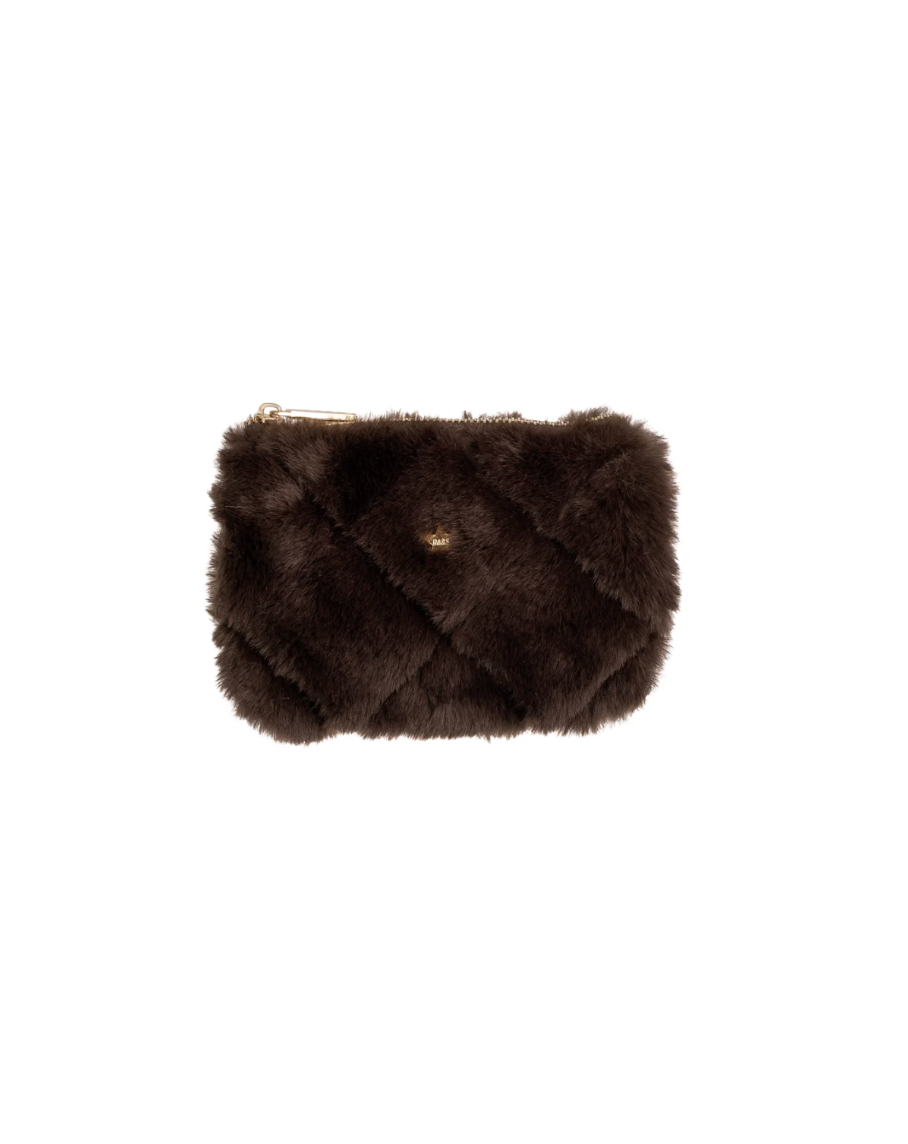 Faux Fur Quilted Mini Pouch Chocolate Brown