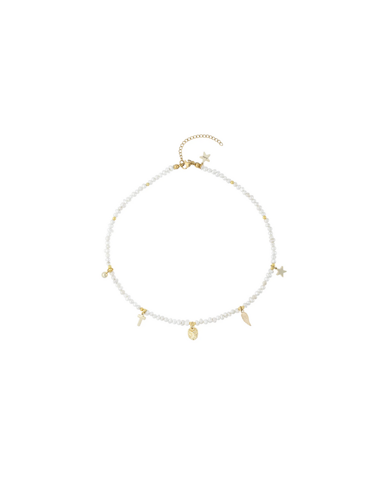 Pearl Necklace w charms 40 cm