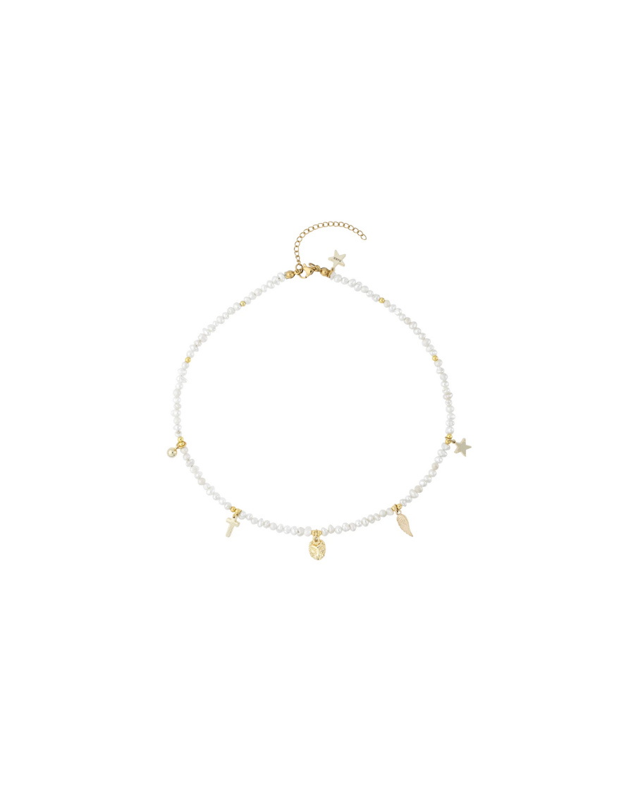 Pearl Necklace w charms 40 cm