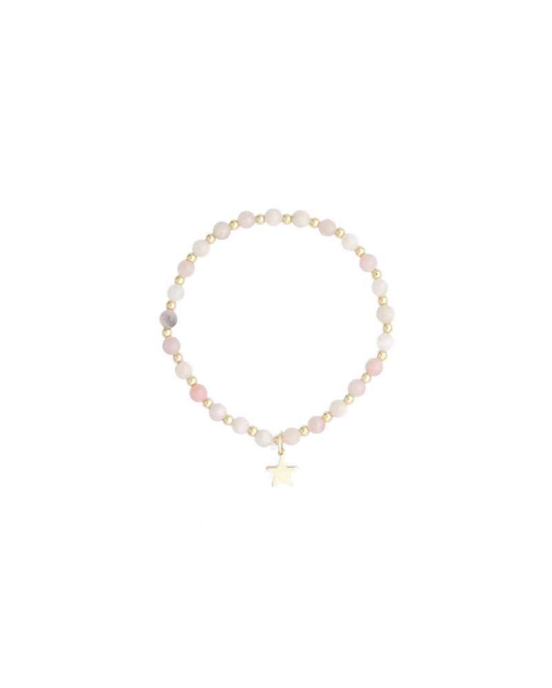Stone Bead Bracelet 4 mm w gold beads Rose