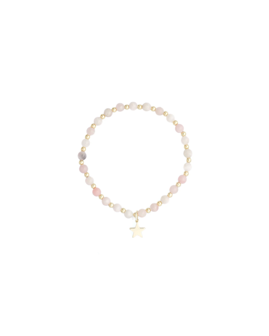 Stone Bead Bracelet 4 mm w gold beads Rose