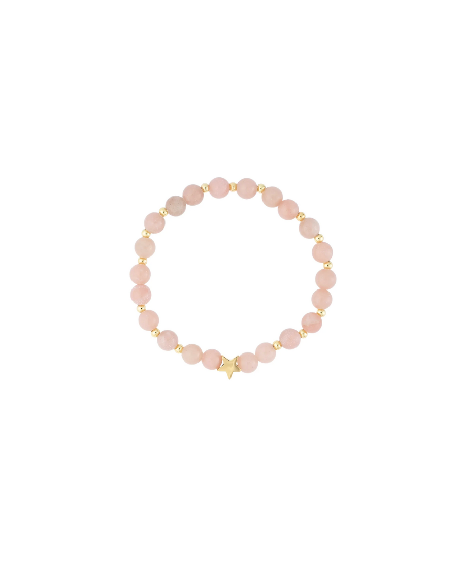 Stone Bead Bracelet 6 mm w gold beads Rose