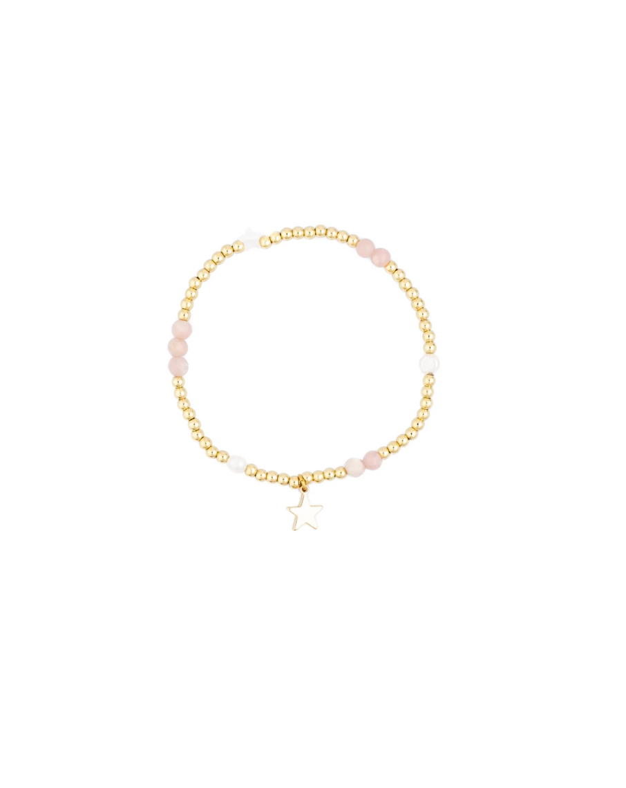 Metal Bead Bracelet w Stone + Pearls Rose