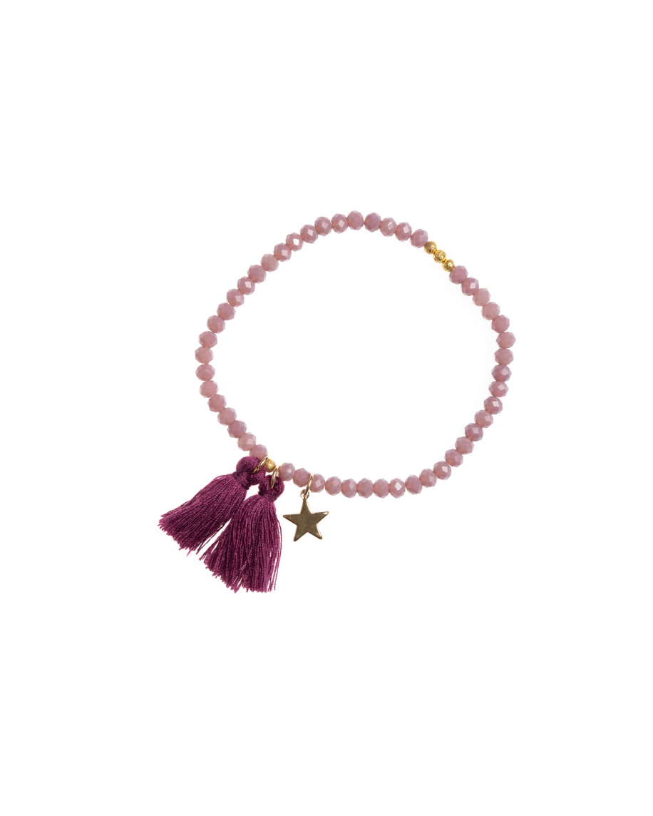Crystal Bead Bracelet 4 mm w tassel Matte Dusty Grape