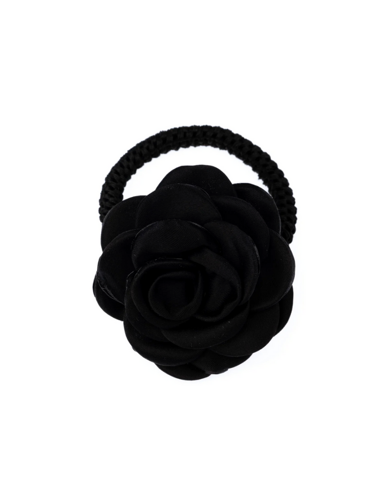 Satin Rose Hair Tie Black