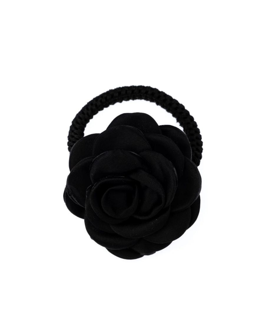 Satin Rose Hair Tie Black