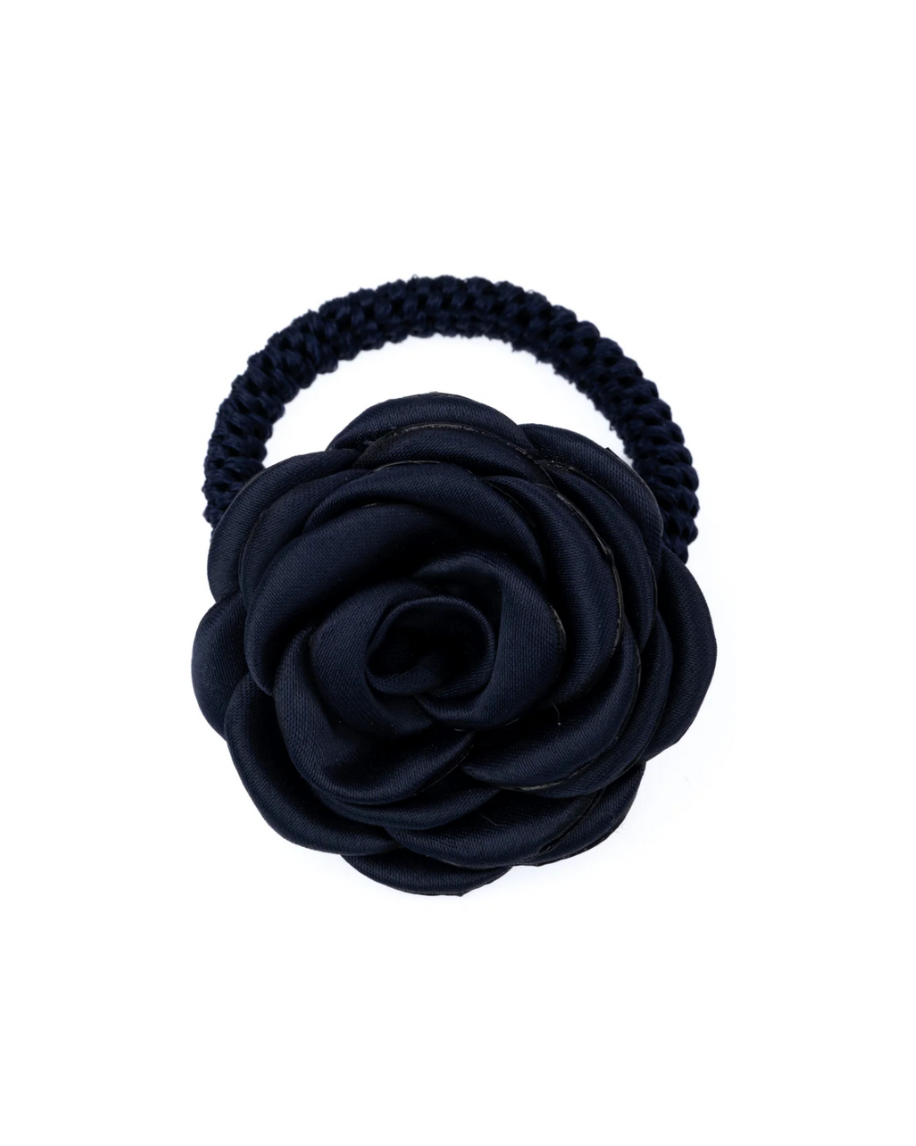 Satin Rose Hair Tie Navy