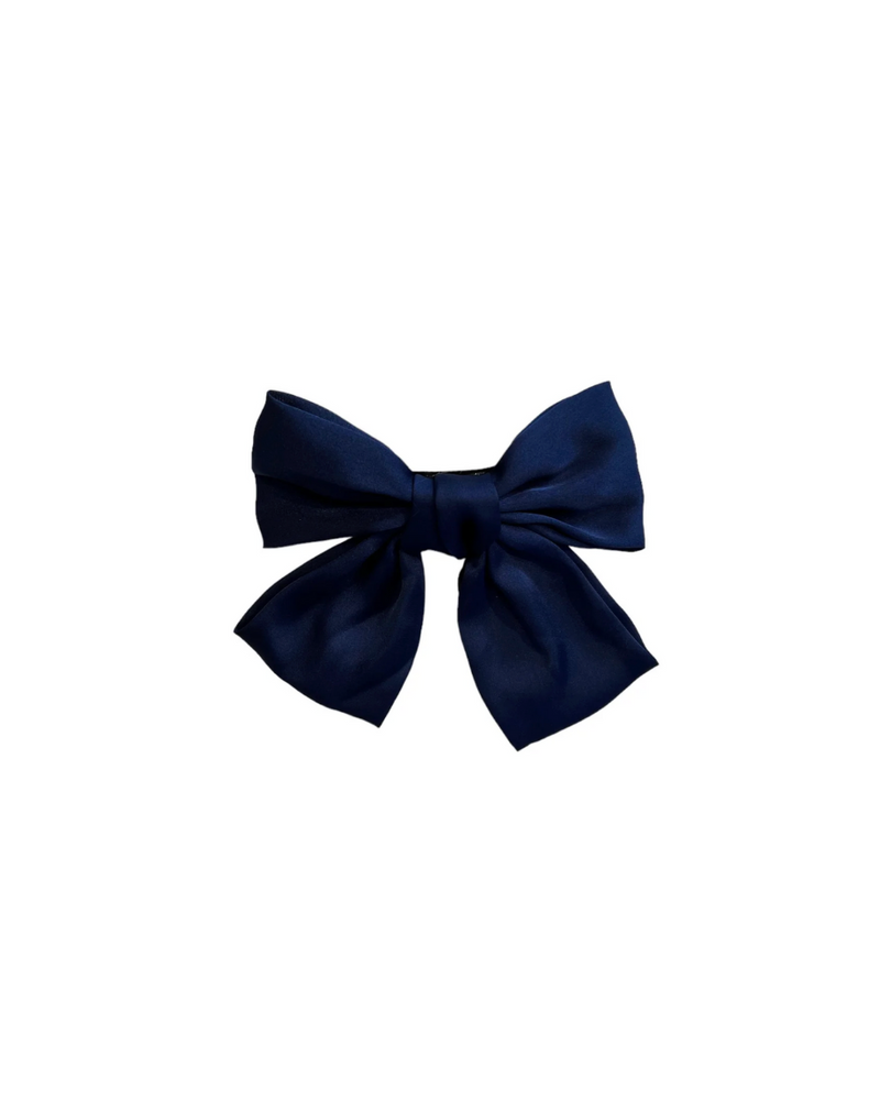Satin Bow Hair Clip Navy