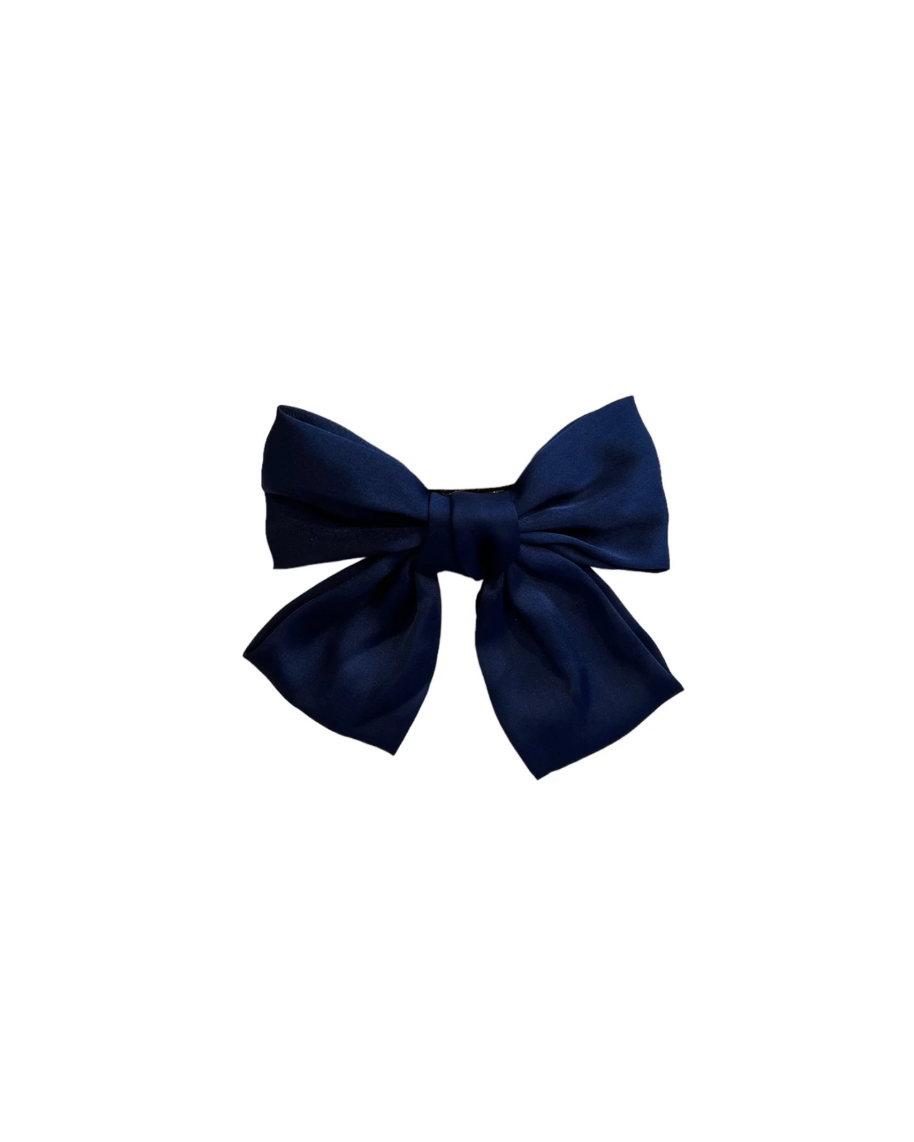 Satin Bow Hair Clip Navy