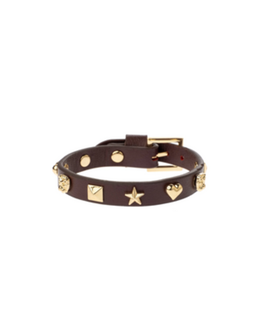 Leather Star Stud Bracelet Mini Maroon