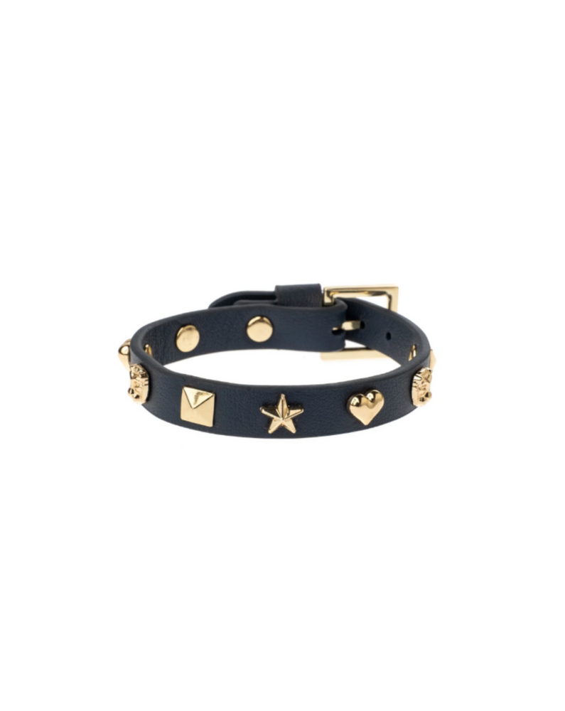 Leather Star Stud Bracelet Mini Navy