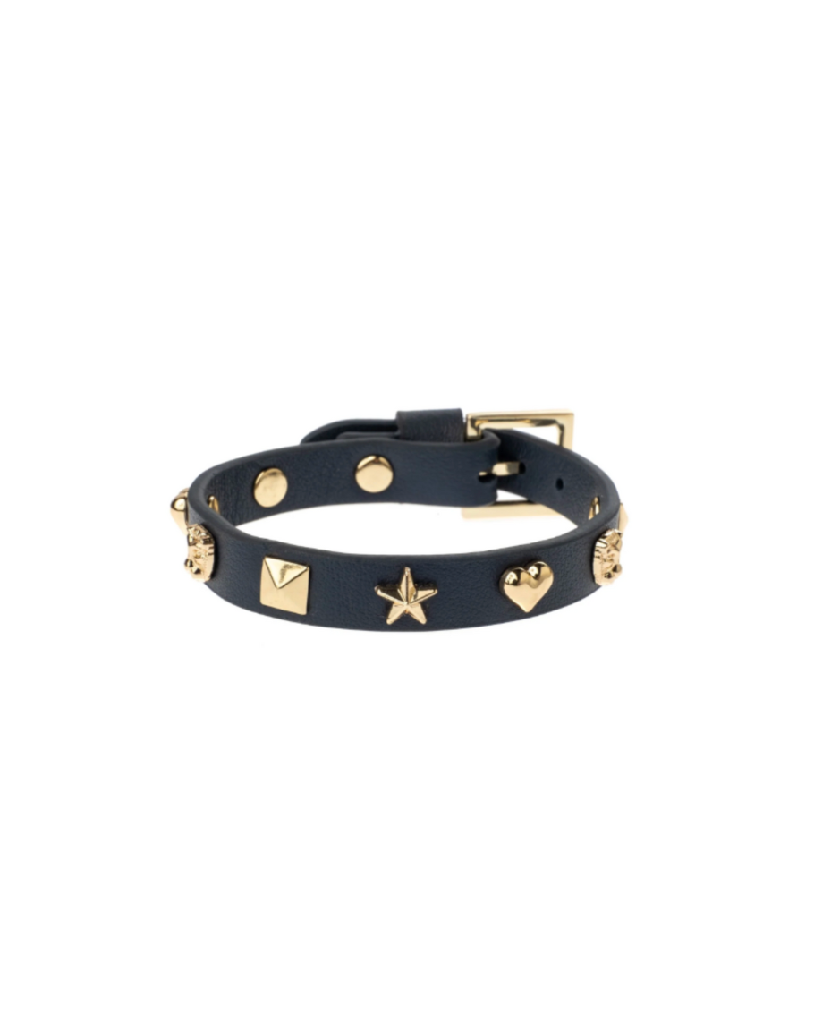 Leather Star Stud Bracelet Mini Navy